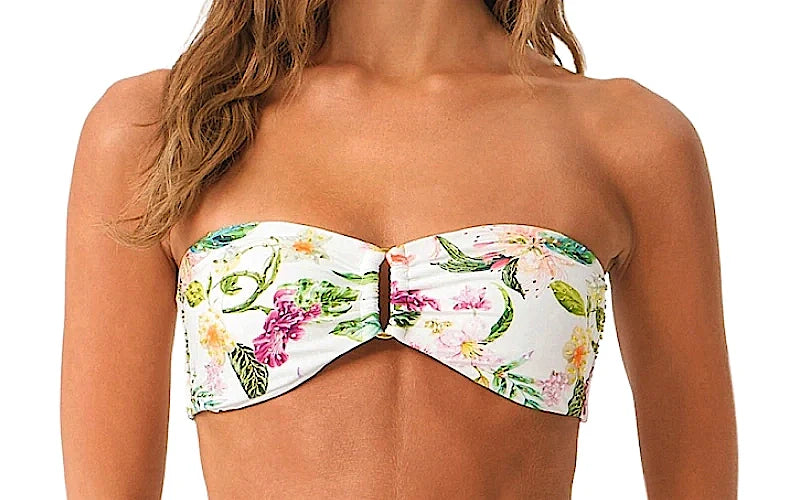 Embroidered Ring Bandeau-Embroidered Tie Side Bikini